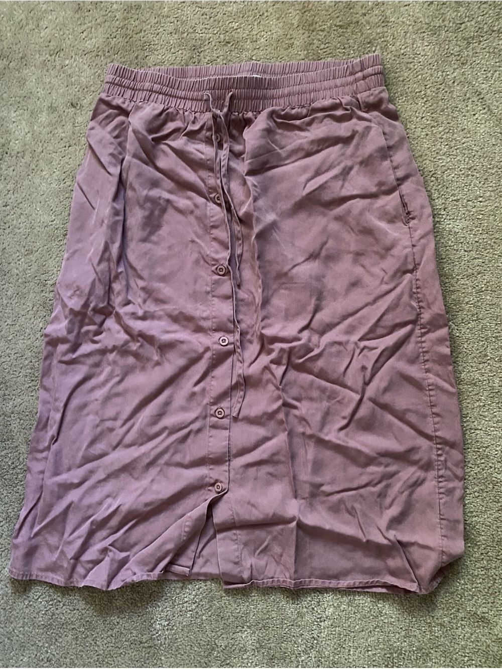 DownEast Dusty Mauve Button-Front Midi Skirt